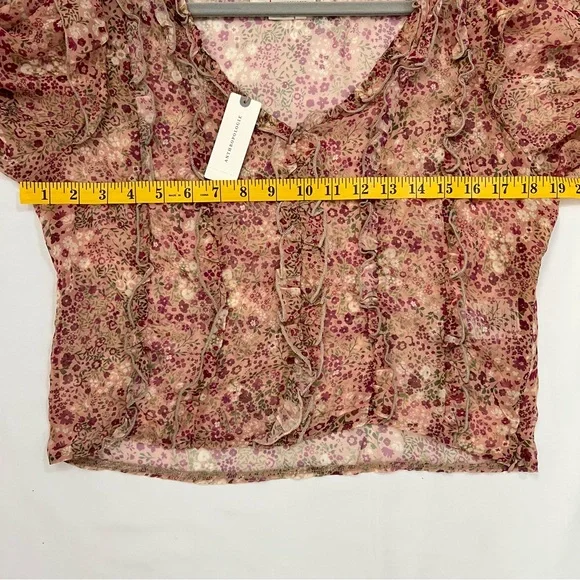NWT New Anthropologie Floral Puff Sleeve Ruffle Boho Cottagecore Blouse Top M - Picture 7 of 8